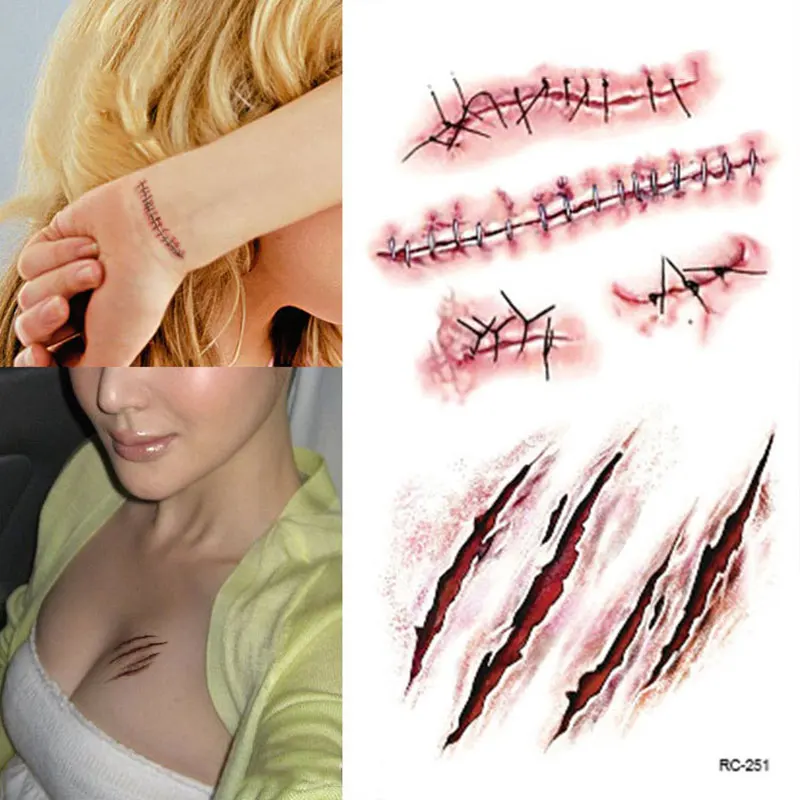 5pcs halloween horror terror realistic blood injury wound fake scar tattoo waterproof temporary tattoo stickers ss - Halloween Fake Wounds 5pcs halloween horror terror realistic blood injury wound fake scar tattoo waterproof temporary tattoo stickers ss - Halloween Fake Wounds