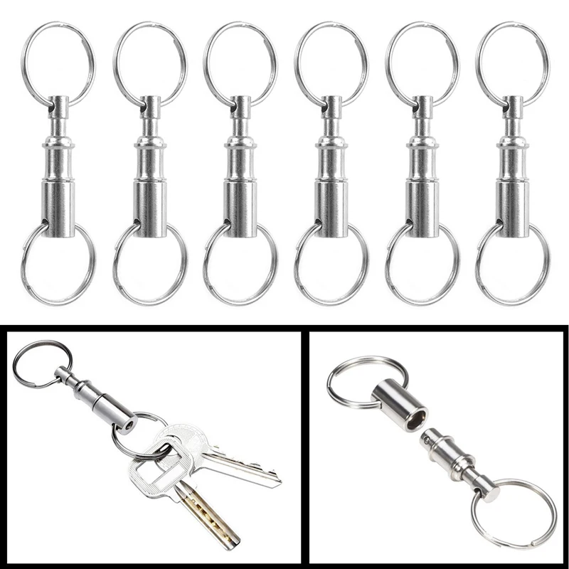 

6 pcs Detachable Keychain Key Chain Quick Release Keyring Holder Keyfob Double Metal Split Ring