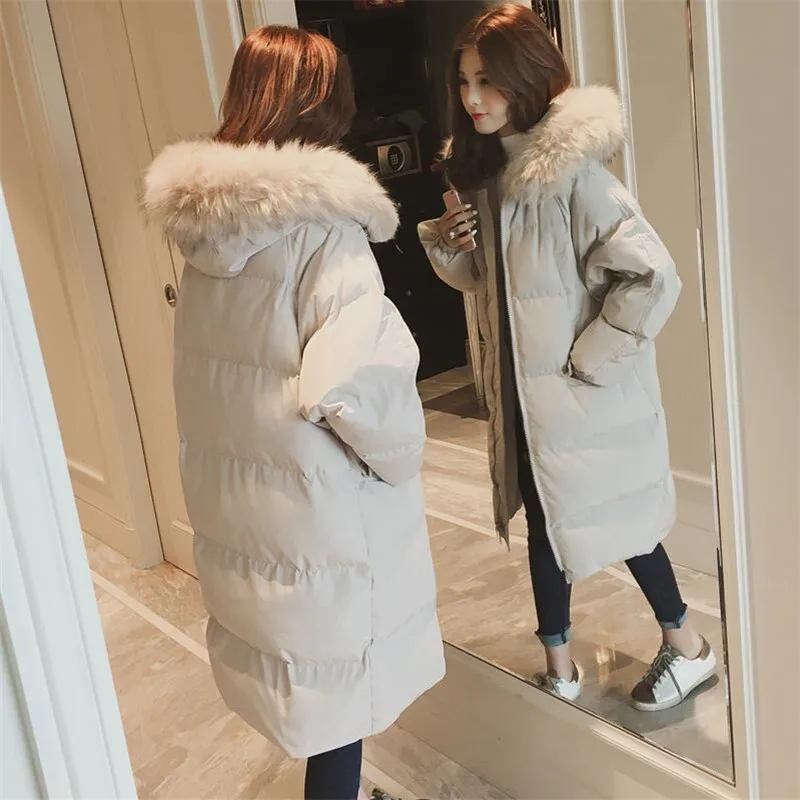 De À Fourrure Parkas Noir Épaississement Coton Chaud Taille Capuchon 2018 kaki Long Col Femme Hiver Outwear Femmes New Manteau Rembourré Solide Grande aS4BqAf