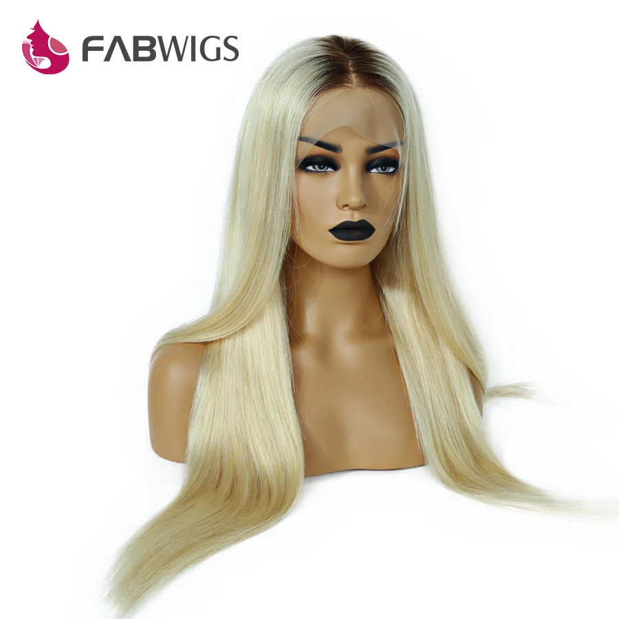 Fabwigs 150% плотность Омбре Прямые Полностью кружевные человеческие волосы парики с детскими волосами T4/613 блонд человеческие волосы парик бразильские волосы remy