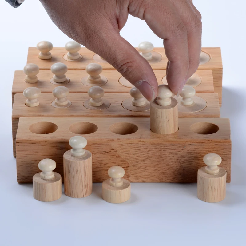 Baby Toy Montessori Cylinders 4 Blocks Sensorial Preschool Training Early Childhood Education Brinquedos Juguetes