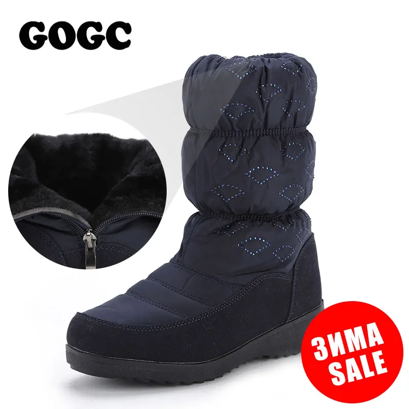 

GOGC Plus Size Snow Boots Warm Women Boots Winter Mid Calf Big Fur Winter Boots Women Fashion Brand New Winter Shoes Women 9852