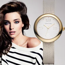 Geekthink d’une seule pièce quartz montres femmes marque dames simple casual bracelet en cuir montre-bracelet or fille horloge femelle & cadeau boîte
