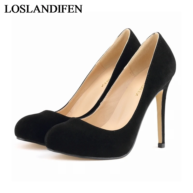 

Women's Shoes Fashion Flock Leather Women 2018 Sexy Designer Pumps Big Size Thin High Heels Shoes NLK-B0082