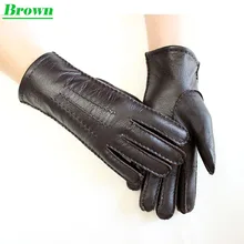 Кожаные перчатки из оленьей кожи женские высококачественные цветные кожаные сшитые вручную тонкие шерстяные с подкладкой Осенние Теплые женские Новые