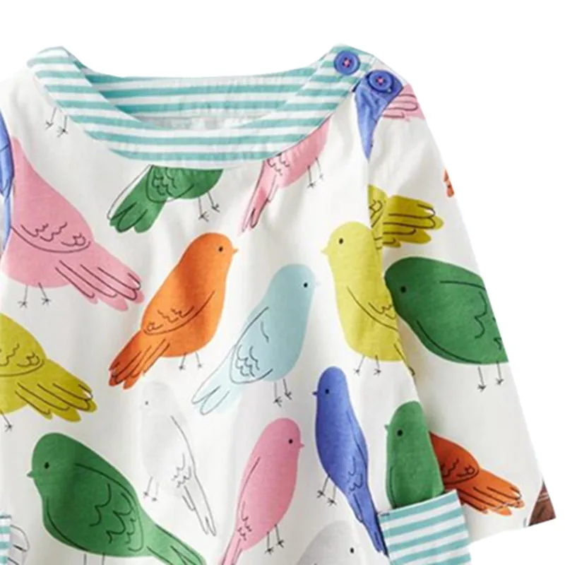 TZCZX/платья для маленьких девочек с принтом птиц; хлопок; Одежда для девочек 3-6 лет