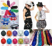 

Children Jazz Hat Stage Dance Performance Sequin Magic Show Bar Party Up Dancing Hat,Glove,Tie,bow tie.