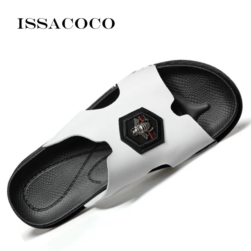 

ISSACOCO Genuine Leather Woen's Slippers Women Flip Flops High Quality Beach Sandals Non-slip Slippers Home Slippers Pantuflas