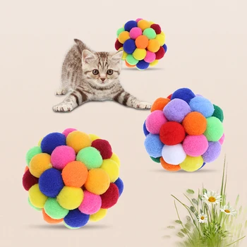 

Colorful Pet Cat Toy Handmade Bells Bouncy Ball Built-In Catnip Interactive Toy for Cat Kitten Funny Playing Toy Cat Products