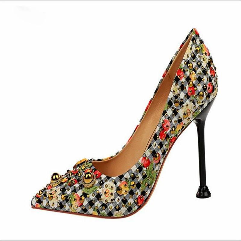 

BBZAI shoes woman Pointed Toe Rhinestone 10c'mPumps Fashion Rivets Metal decoration Metal decoration Show Ankle strap beading