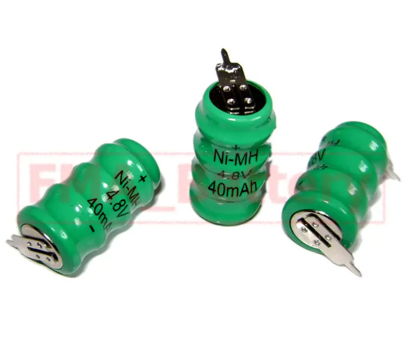 

3x Ni-MH Button Rechargeable Battery 4.8V 40MAH w/tabs For PLC Data backup power