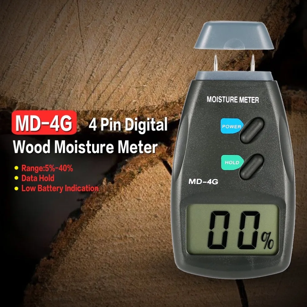 MD-4G 4 Pins Digital LCD Wood Moisture Humidity Meter Analyzer Hygrometer Timber Damp Detector Tester Range 5%- 40