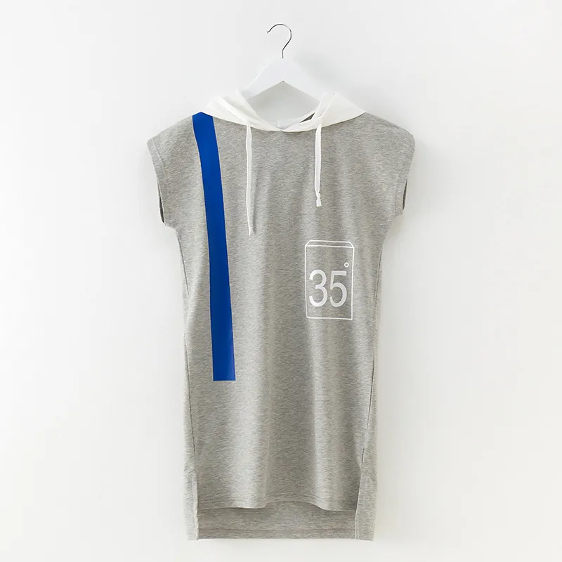

4 to 14 years kids & teenager girls summer cotton casual letter print hooded asymmetrical brief dress child fashion shift dress