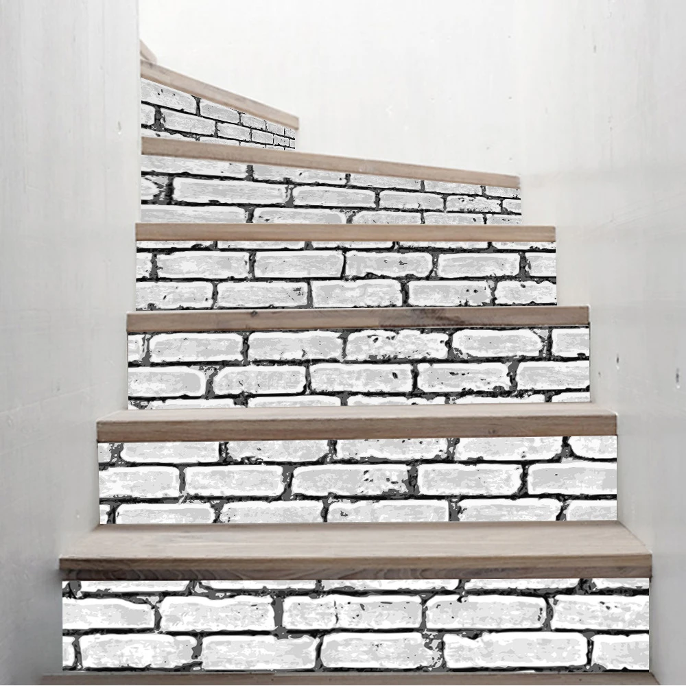 

Yazi 6PCS Brick Style Self-Adhesive Stairs Sticker PVC Stair Wallpaper Decal Vinyl Mural Stairway Decor 18x100CM
