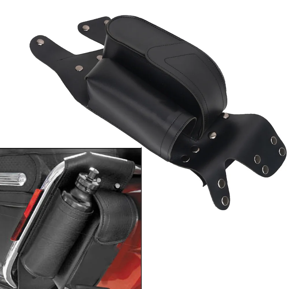 Black Leather Motorcycle Storage Bag Water Glass Bottle Drink Holder Pockets for Harley Touring