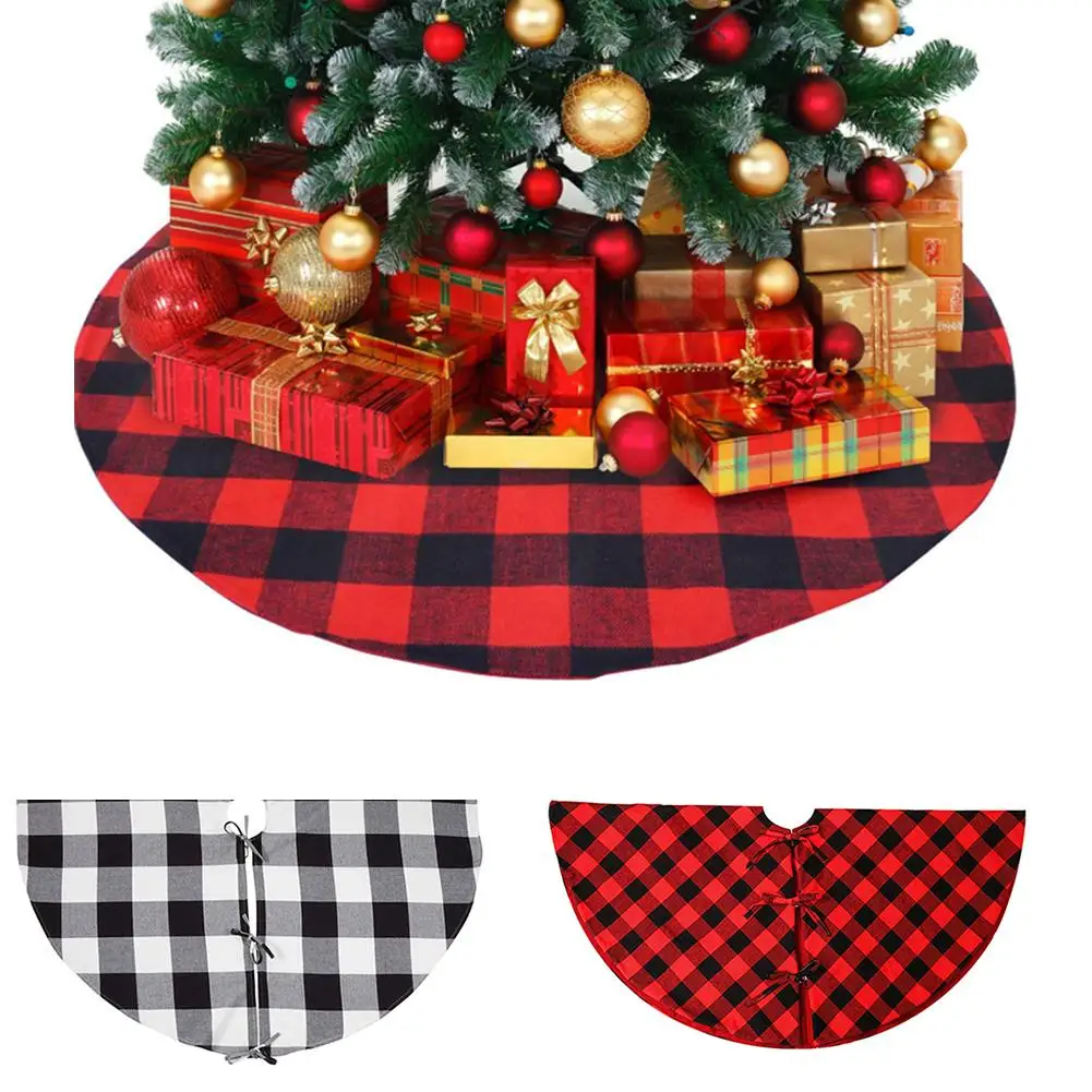 

Christmas Tree Skirt Red Black Buffalo Check Tree Skirt With Pom Double Layers Xmas Tree Skirt For Holiday Christmas Decorations