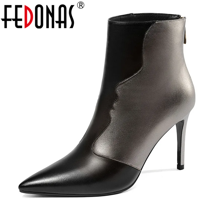 

FEDONAS 1Fashion Women Ankle Boots Autumn Winter Warm High Heels Shoes Woman Pointed Toe Concise Zipper Quality Martin Boots