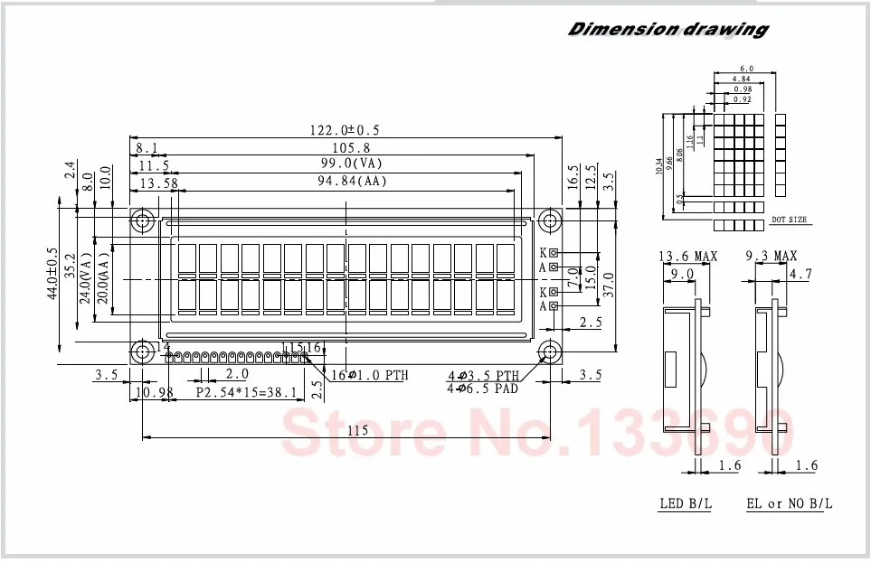 16x2 lcd display dimensions in stock