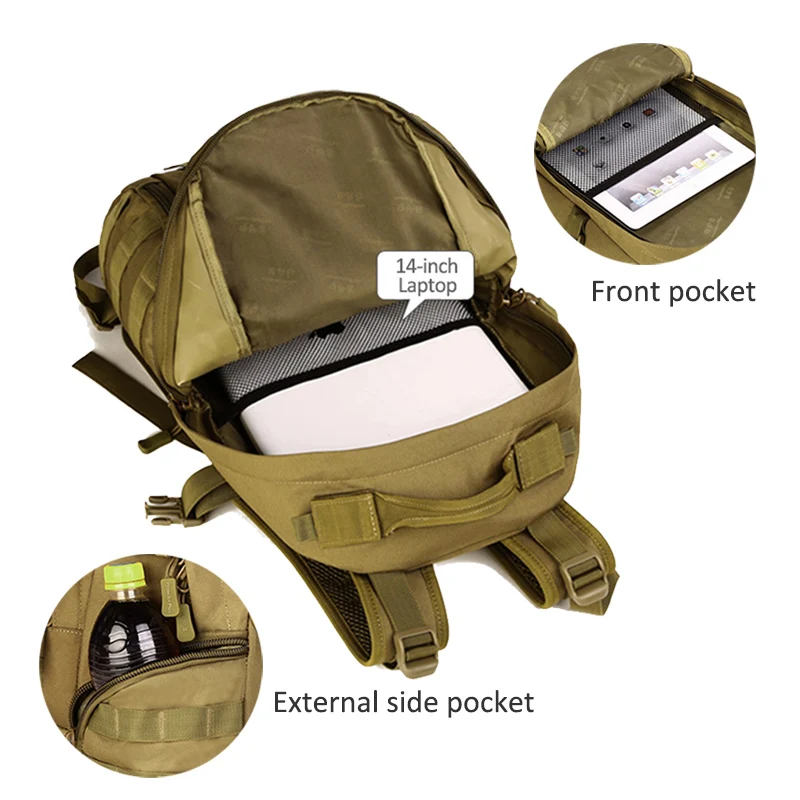 35L Tactical Military Backpack Camping Assault Molle Sports Bags Mountaineering Hiking Trekking Cam
