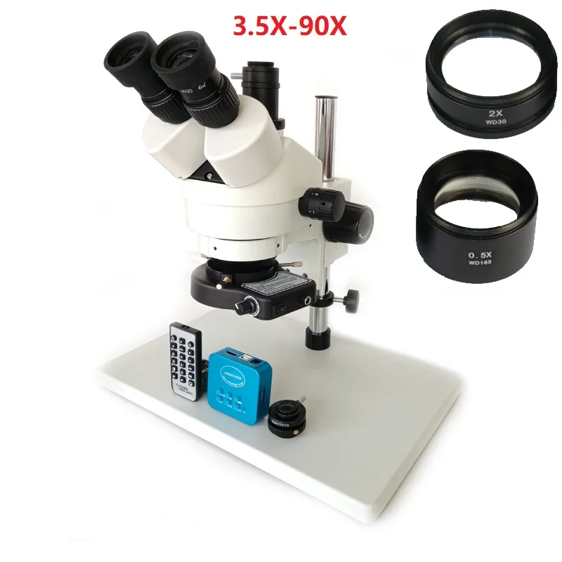 

144 LED Light Professional Trinocular Stereo Microscope 10X/20X Eyepieces 20MP Digital video camera CTV 1/3 0.3X adapter Lens