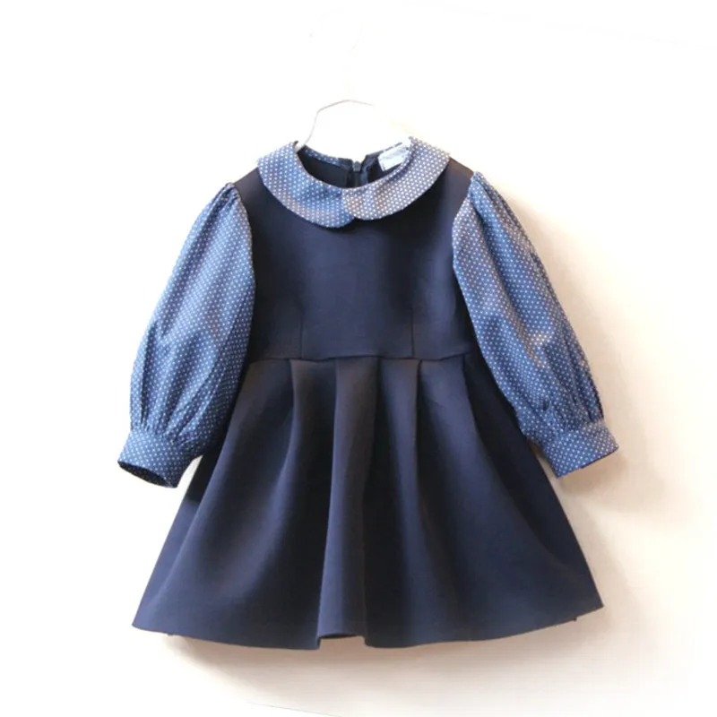 

Girls Formal Dresses Preppy Style Dot Girl Dress Peter Pan Collar Girls Costume School Kids Prom Children Clothing Ceremony