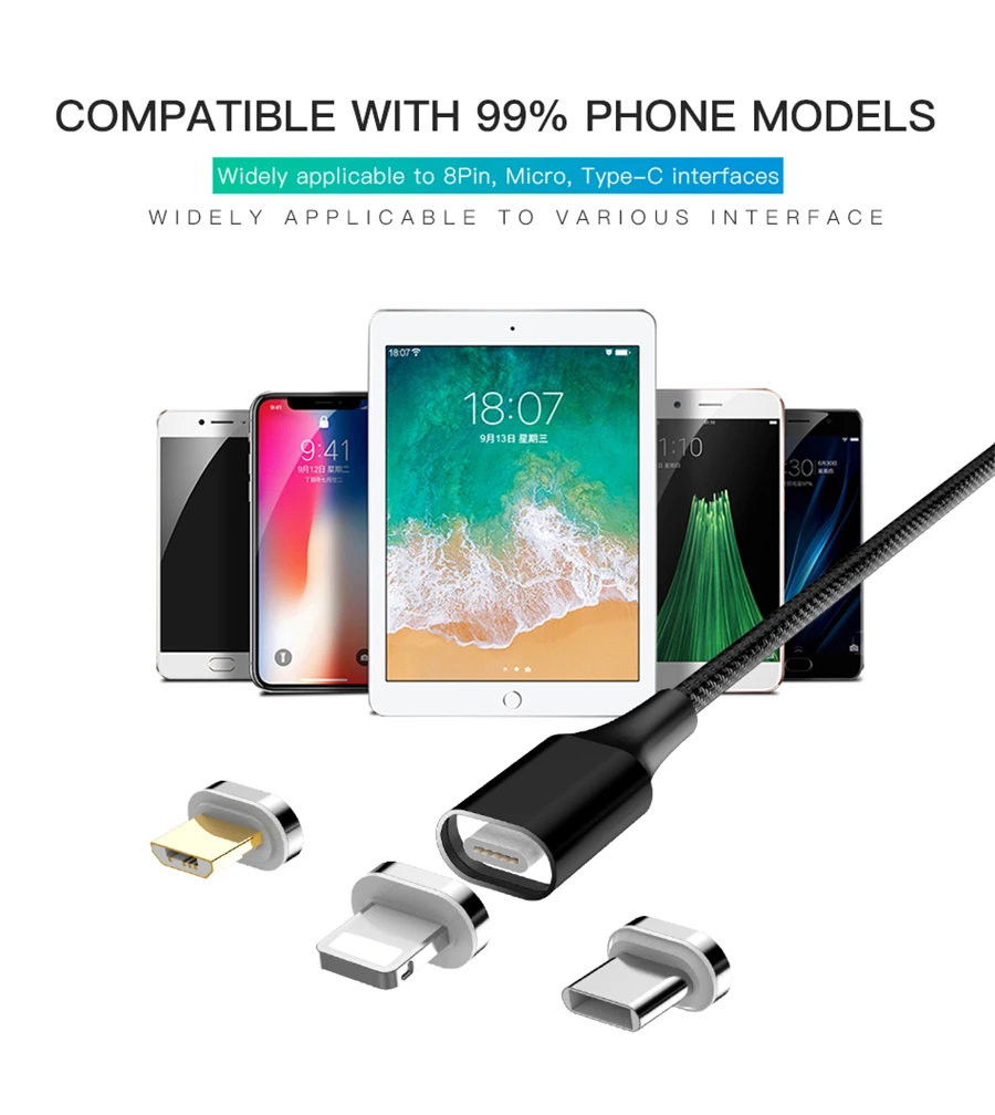 3A Magnetic Cable Micro USB Type C Fast Charging Data Cable For iPhone SAMSUNG S10+ S9 XIAOMI Mi9 QC3.0 LED Magnet Charger Wire (2)