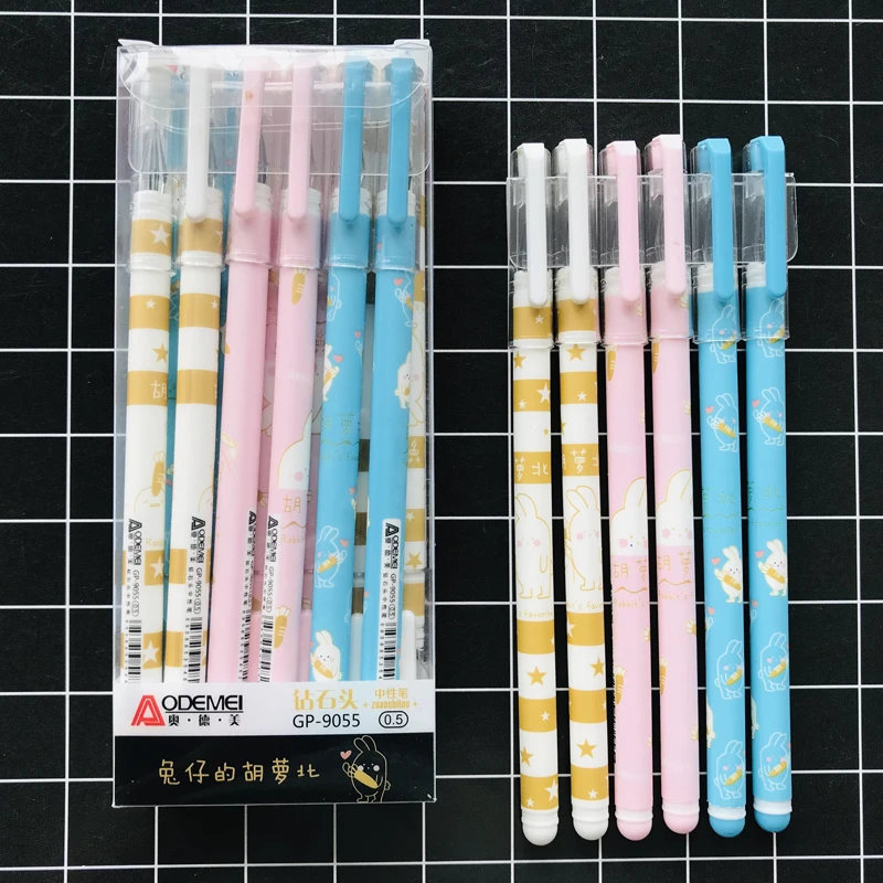 

3pcs/lot Cute Kawaii Rabbit and Carrot Diamond Head Gel Pen Rollerball Pen Writing Stationery School Office Supply 0.5mm Black