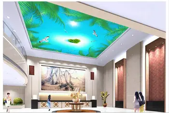 

Customized 3d wallpaper 3d ceiling wallpaper The coconut tree island sea boat yearning love zenith ceiling murals wall room