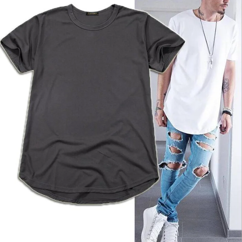 Высокое качество, уличная мужская длинная свободная футболка большого размера в стиле хип-хоп, длинная изогнутая футболка большого размера, Мужская футболка TX135
