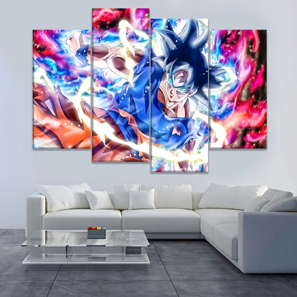 

4 Piece Modular Style On Canvas Print Super Goku Ultra Instinct Anime Dragon Ball Painting Modern Home Decor Wall Artwork Poster