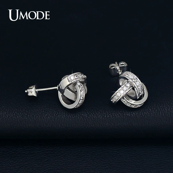 UMODE Love Knot Stud Earrings White Gold Color Cubic Zirconia CZ Accent Inspired Twist Gift For Women Fashion Jewelry UE0141