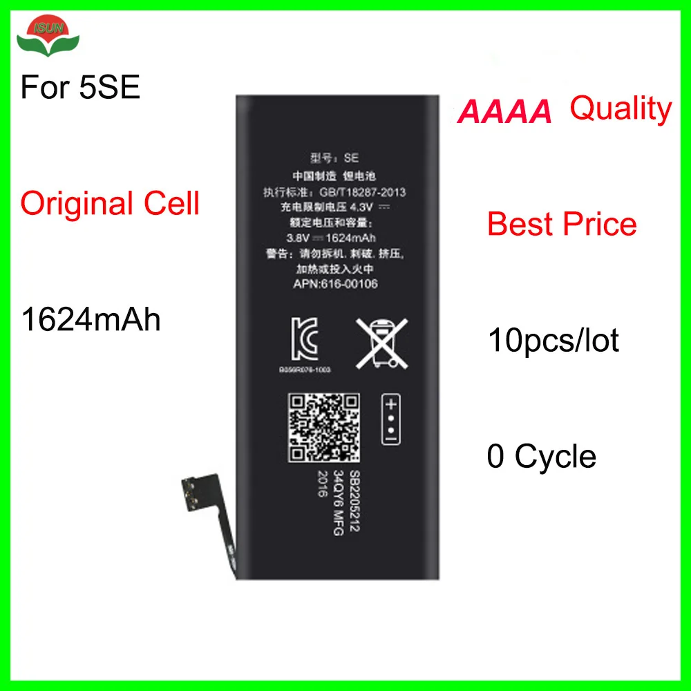 ISUN 10pcs/lot AAAA OEM Original Battery For iPhone 5SE 1624mAh Li ion