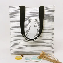 Casual Leinwand Einkaufstasche Einkaufstüte Streifen weißen stoff tasche die freche katze können sie haben eine gute stimmung für einkaufen