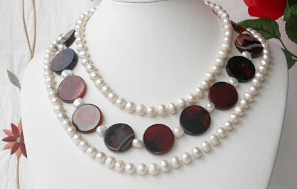 

N3490 Elegant 3strands 8-9mm FW pearl Red agate Necklace N Discount (A0325)