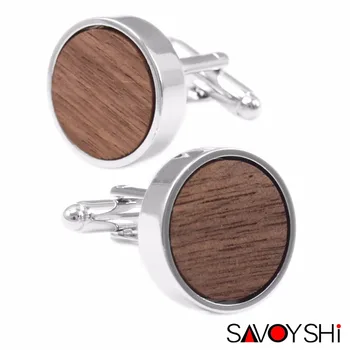 

SAVOYSHI Low-key Luxury Wooden Cufflinks for Mens Shirt High Quality Round Walnut Wood Cufflinks Business Gift Brand Men Jewelry