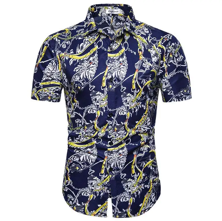 

Casual Flower Blouse Men's dress Shirts New Social Shirt for Men Short sleeve Floral Summer Camisa masculina Hawaiian Style