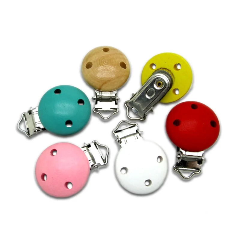 

5Pcs Mixed 29x44mm Wooden Metal Baby Pacifier Clip Solid Color Holders Cute Infant Soother Clasps Holders Accessories Diy Tool