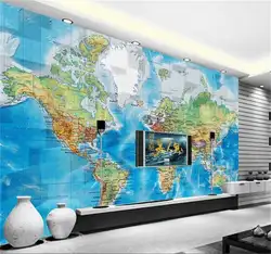 Пользовательские 3d фотообоями гостиная спокойно элегантный карта мира живопись ТВ фон стикер обои для стен 3d