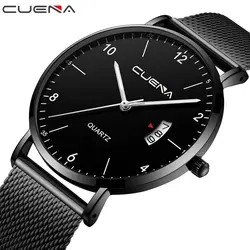 CUENA ультра-тонкий Для мужчин наручные кварцевые часы Для мужчин s Элитный бренд Модные наручные часы Для мужчин Водонепроницаемый