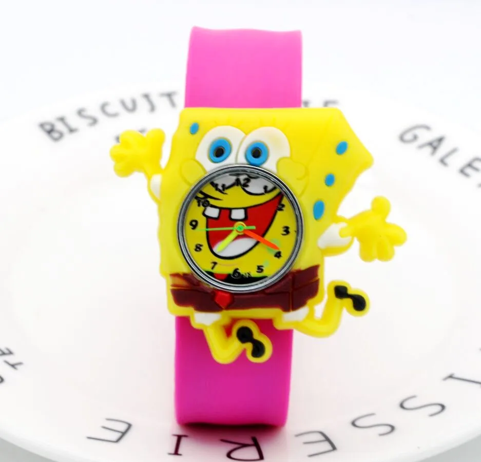 Детские часы с рисунком губки боба, детские игрушечные часы с 3D петлей для глаз, студенческие часы, Детские кварцевые наручные часы для девочек и мальчиков, подарок для малышей - Цвет: rose