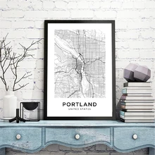 Портленд Map Печать на холсте плакат Карта города Portland Street рисунок с картой черный, белый цвет изображения домашняя, комнатная, настенная Art Decor