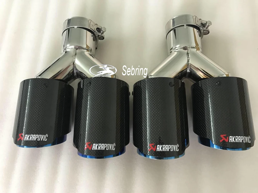 

2PCS Left and right Car Modification Bright AKRAPOVIC Universal Dual blue Automobile exhaust pipe Muffler tip nozzle Series