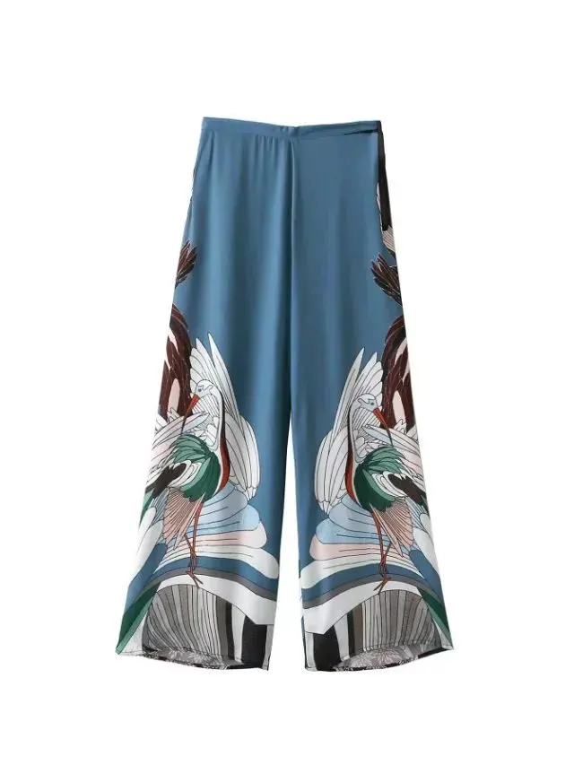 Летние свободные брюки женские с высокой талией уличная одежда в стиле хип-хоп прямые винтажные Япония стиль с волнистым краном печати широкие брюки Харадзюку