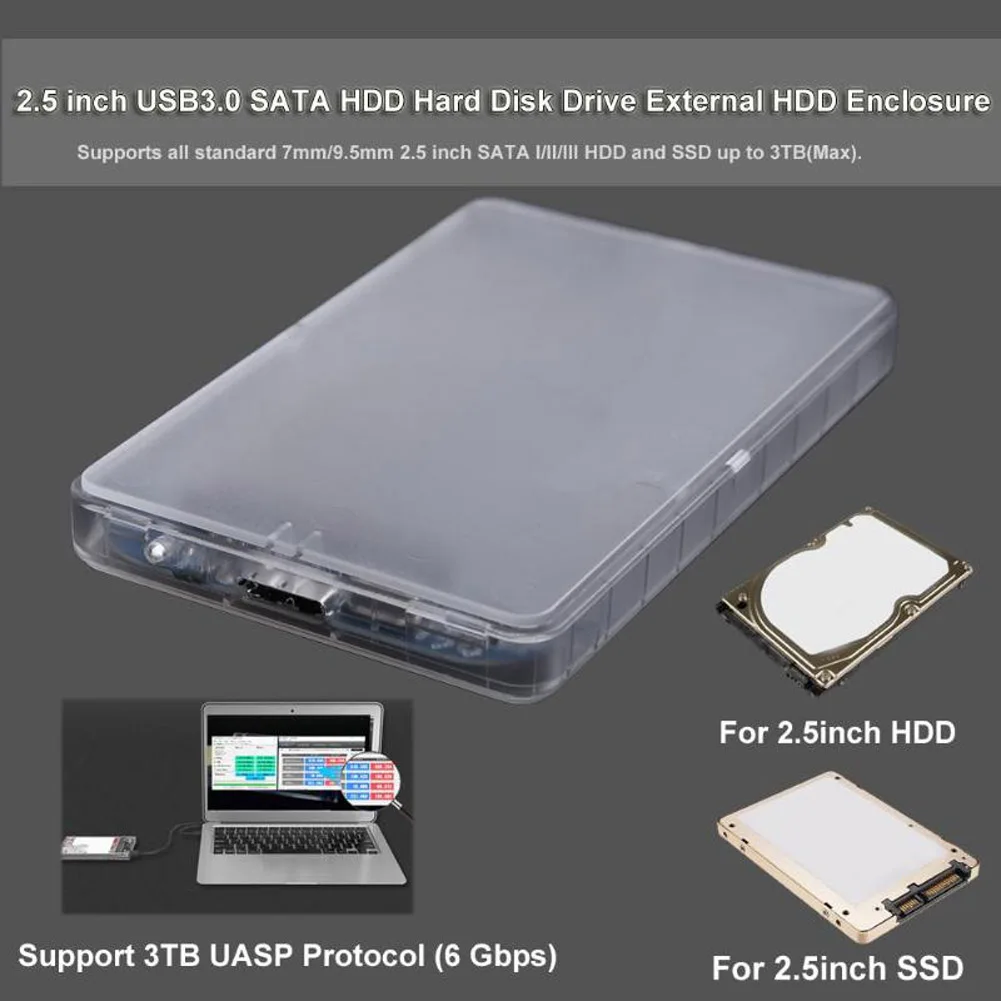 New 2.5 USB 3.0 SATA HD Box HDD Hard Disk Drive External HDD Enclosure Transparent Case Tool @88 99 SL@88