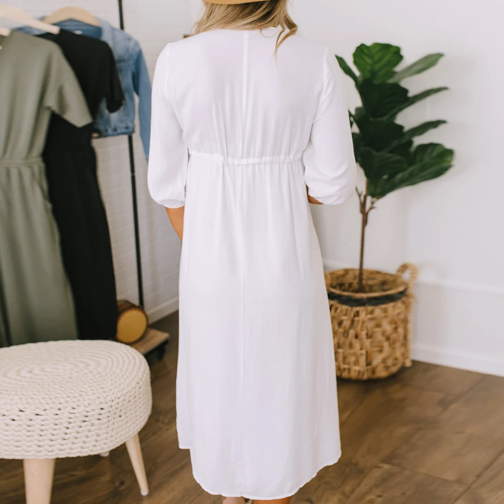Womens Dress Ladies Summer Lace Up Sundress Loose Fit Bohemian Style Baggy Half Sleeves Midi Embroidery Casual
