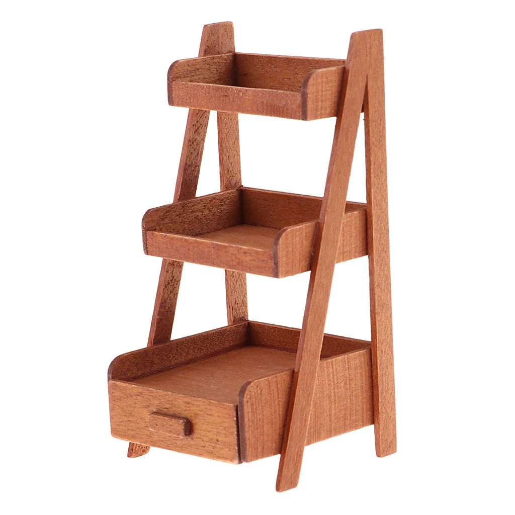 1:12 Doll House Furniture Vintage Three Layer Wood Flower Stand Snack Rack 1:12 Doll House Miniatures Accesssories Kids Toy