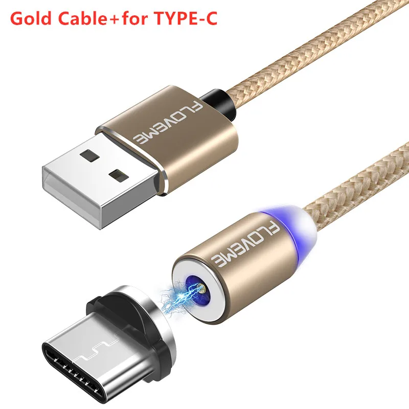 FLOVEME магнитное зарядное устройство Micro usb type-C кабель для iPhone 11 Pro Max XR для samsung Магнитный usb Кабель-адаптер для зарядки телефона - Цвет: Gold TYPE-C