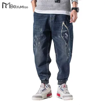 

Be.YuMiao 2018 High Street Fashion Men Jeans Big Pocket Cargo Pants Spliced Hip Hop Jogger Jeans Loose Fit Tapered Pants Men