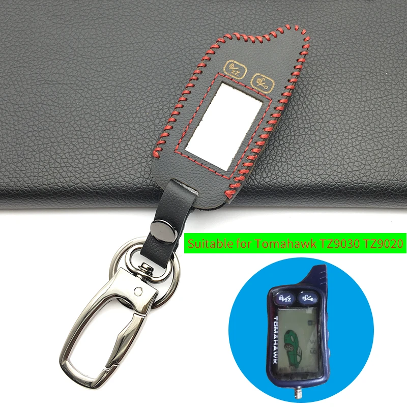 

TZ-9030 LCD Remote Control Soft Texture Leather Key Cover for Tomahawk TZ-7010 TZ9020 TZ9030 Two-way Car Alarm System Key Case