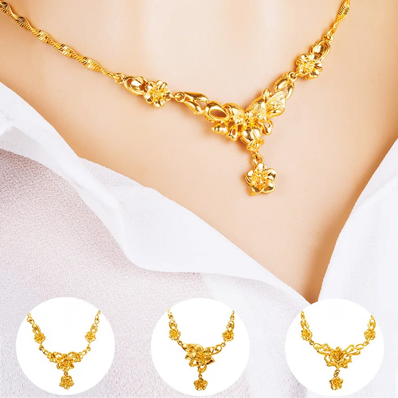 

MiSheng Women's Fashion Wedding Necklace Gold Flower Pendant All-match Trend Necklace 6 Styles Copper Accessories Party Gift